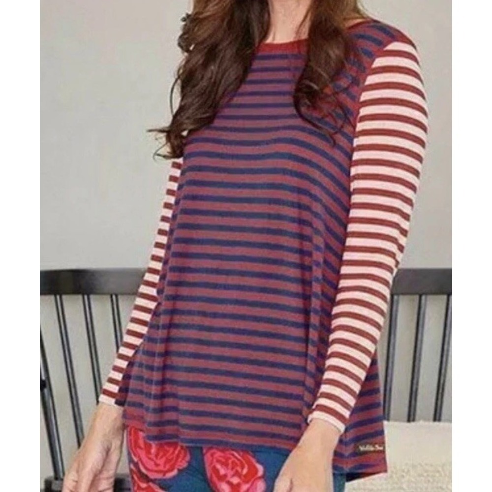 Matilda Jane XS Catch Some Zs Red Blue Striped‎ Swing Top Pajama Lounge NEW